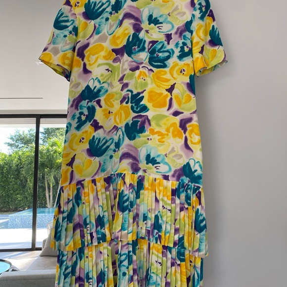 Floral Pleated Dress in Yellow and Teal